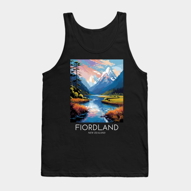 A Pop Art Travel Print of Fiordland National Park - New Zealand Tank Top by Studio Red Koala